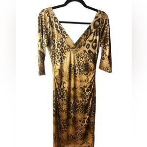 Rene Ruiz Brown Leopard Bodycon Midi Dress Size 8
